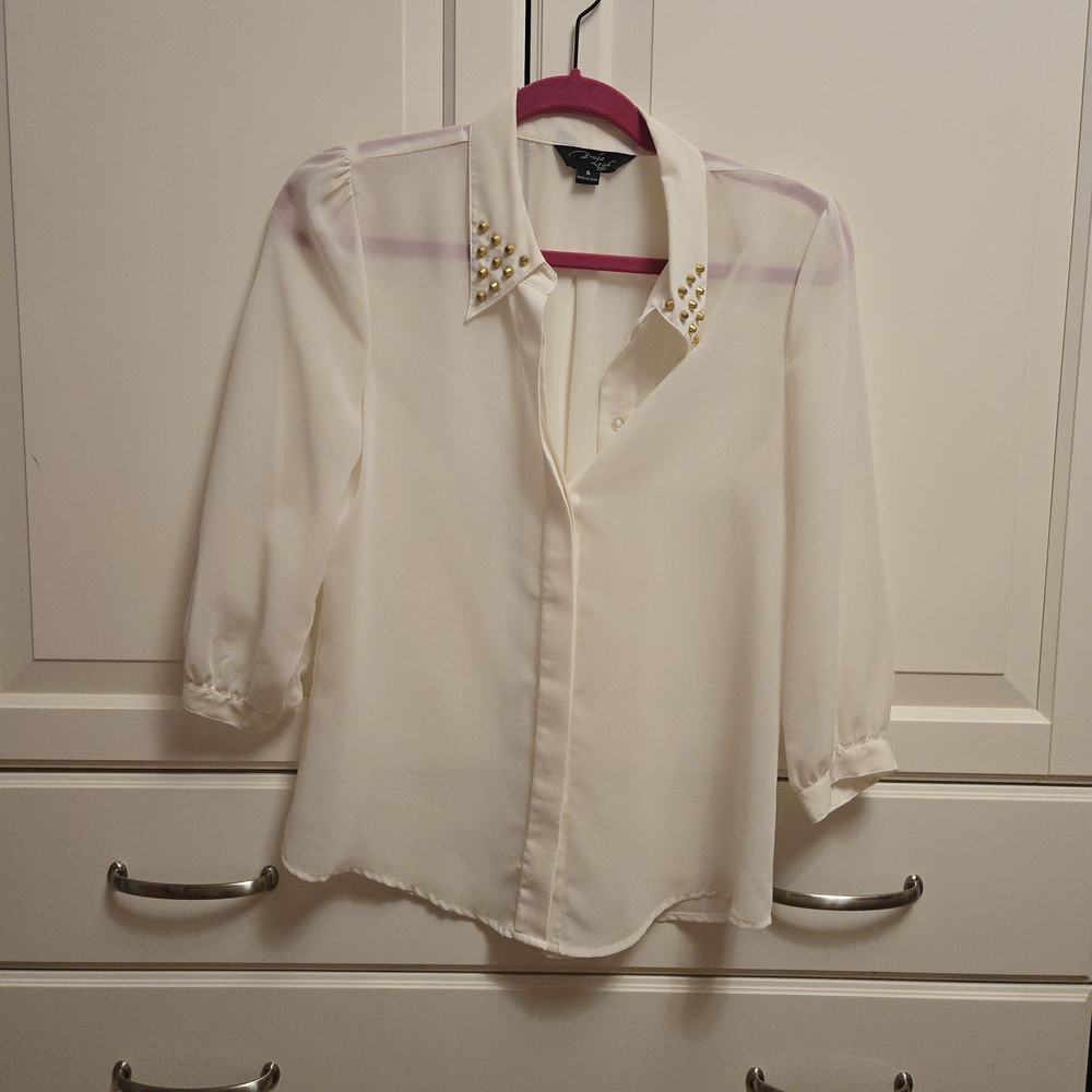 Brooke Leigh Sheer White Studded Women's Blouse